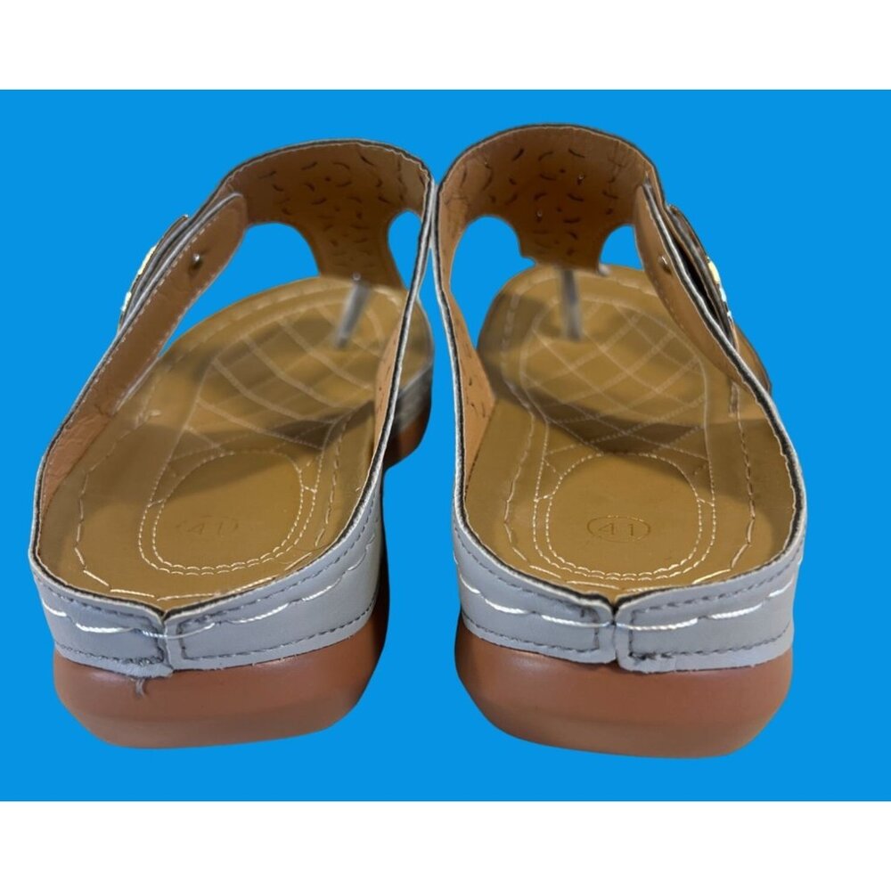 Womens Size 41/10 Light Blue Perforated PU Leather Slip-On Sandals - Picture 12 of 12